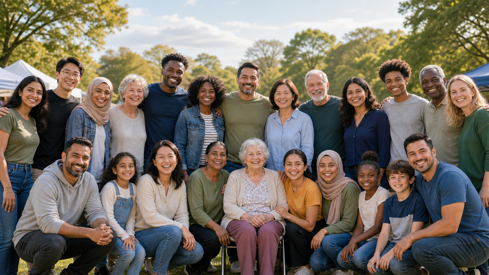 Inclusive community group gathered together in support